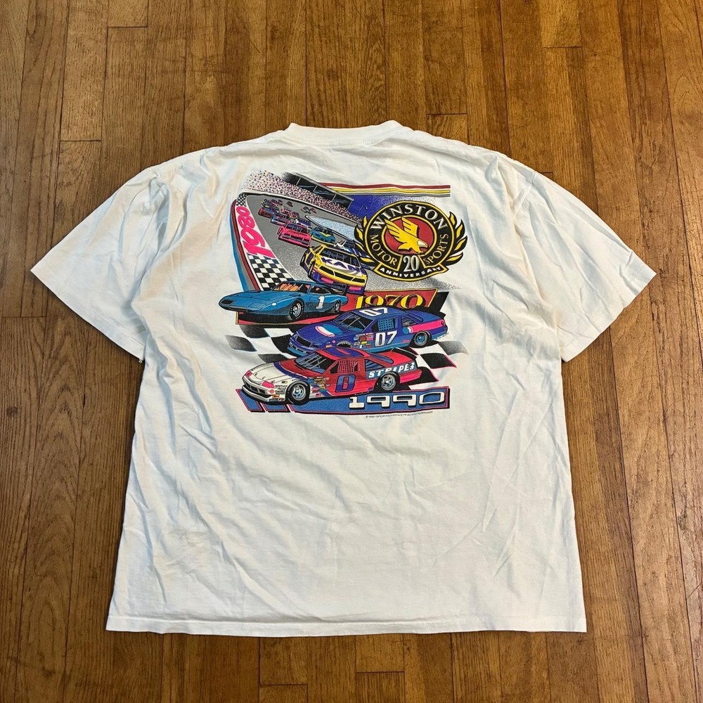 Vintage 1991 Winston Cup NASCAR 20th Anniversary T-Shirt Mens Large Cal Cru USA